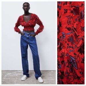 Zara Blue Blouse with Voluminous Sleeves